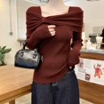 thumbnail image 4 of Pulls à Col Slash pour Femmes Automne Hiver 2024 Tricot à Manches Longues pour Femmes Chandail Doux Femme, 4 of 5