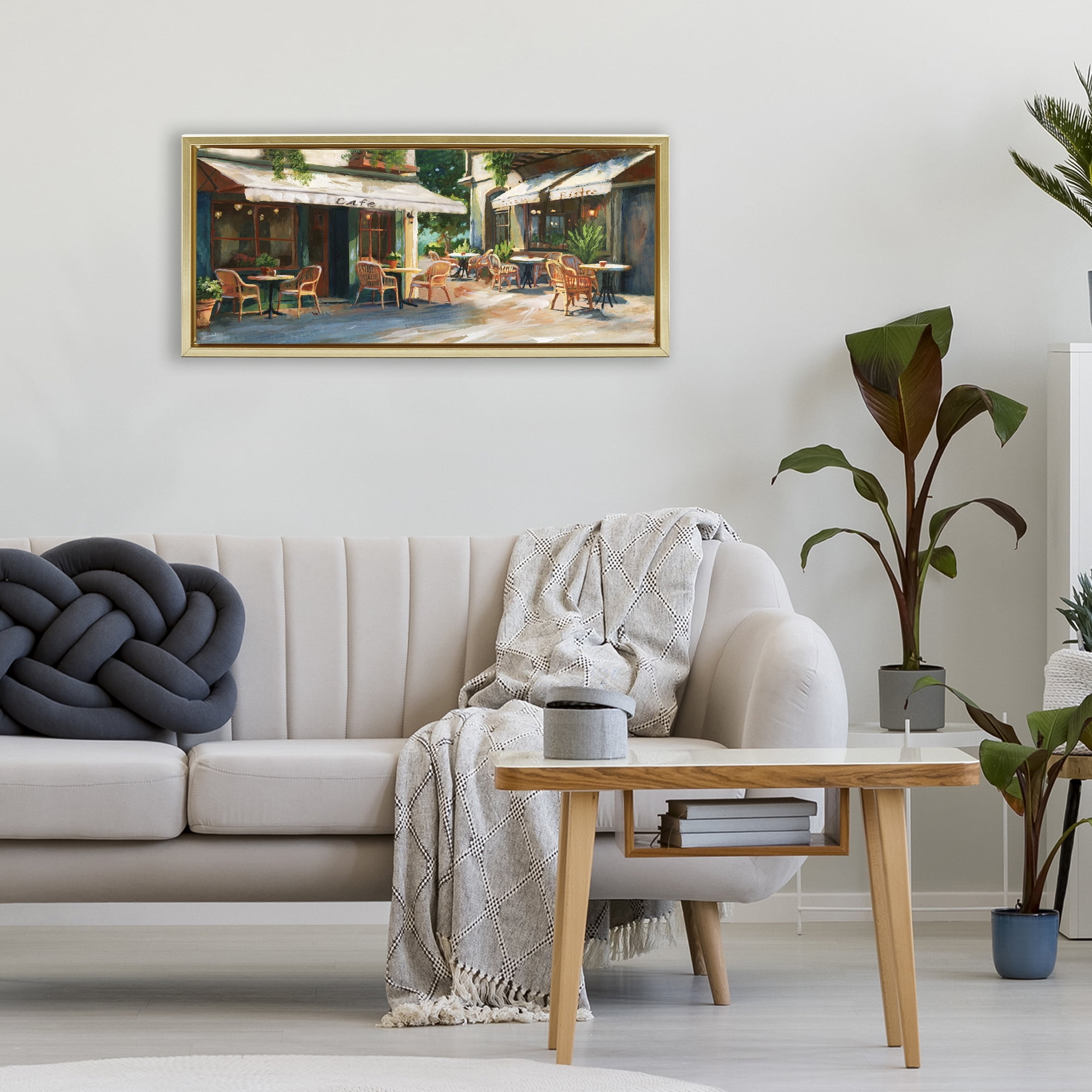 Stupell Industries Sunlit Outdoor Parisian Cafe Gold Framed Floater Canvas Wall Art, design by Nan