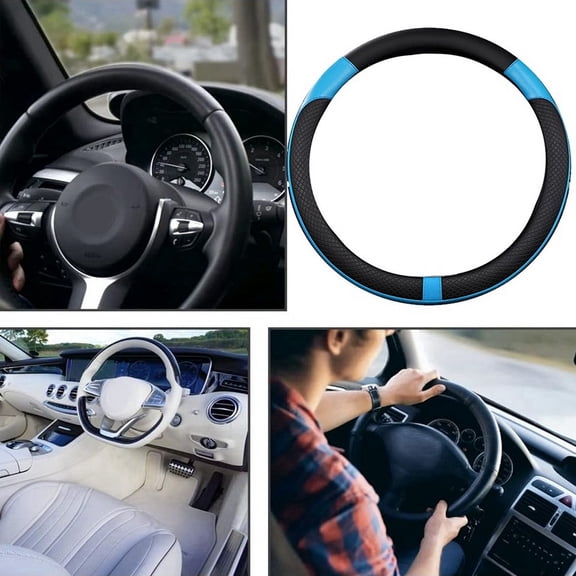 Car PU Leather Universal Steering Wheels Cover 38cm Car Interior Accessories Black Blue