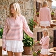 thumbnail image 3 of Womens Striped Knit Sweater Long Sleeve Half Button Pullover Top Oversized Casual Fall Knitwear, 3 of 7
