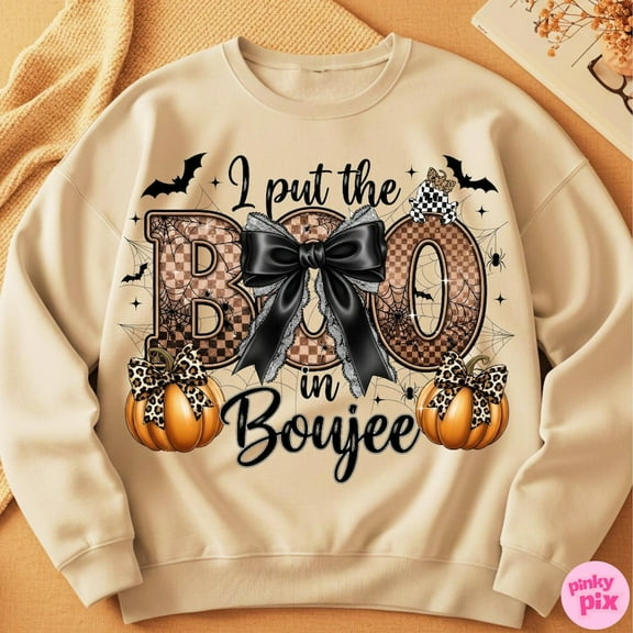 I Put The Boo in Boujee Shirt, Coquette Halloween Shirt, Fall Shirt, Season Halloween Sweatshirt, Pumpkin Shirt, Halloween Mama Shirt, Sublimation T-Shirt Design