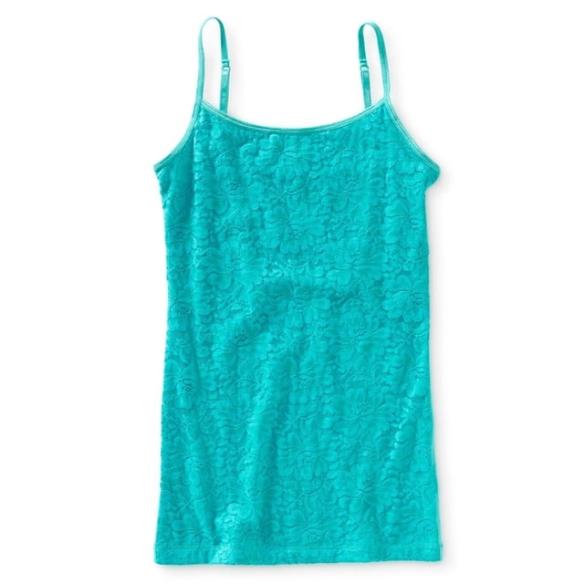 Aeropostale - Camiseta sin mangas elástica con encaje frontal para mujer, verde, extragrande Aeropostale Cami