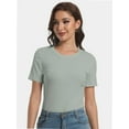 thumbnail image 7 of Women's Crew Neck Ribbed Fitted Shirt Basic Short Sleeves Summer T Shirt Tops, 7 of 7