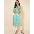 thumbnail image 3 of Janasya Women's Aqua Blue Cotton Foil Printed Straight Dress, 3 of 7