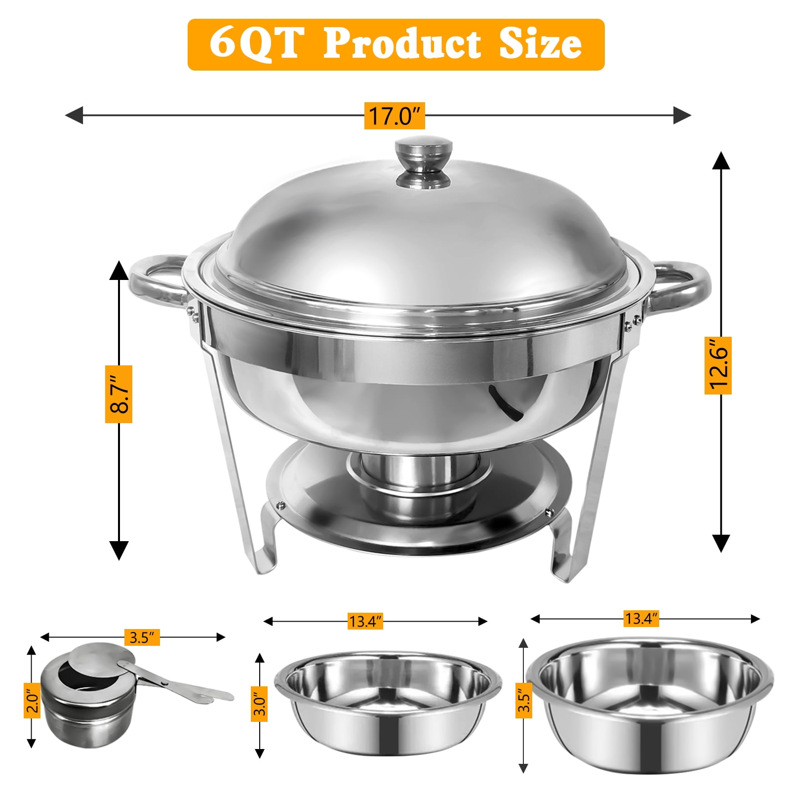 PRIJESSE 2 Packs 6 QT Chafing Dish Buffet Set, Stainless Steel Chafing Dishes with Lid for Parties Buffet Weddings Events