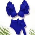 thumbnail image 4 of HAPIMO Womens Bikini Set Ruffle Sleeve Cropped Top with High Waist Bottom Summer Beach Swimwear Two Pieces Bathing Suit Blue L, 4 of 8