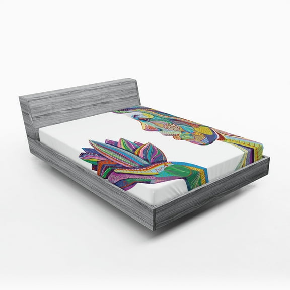 Ambesonne Boho Fitted Sheet, Yoga Pose in Lotus Flower, Queen Size, Multicolor