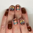 thumbnail image 2 of Checkered Turkey Design Short Square Press On Nails ABS Thanksgiving Party Fake Nails Lovely, 2 of 8
