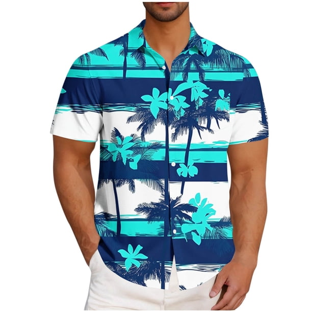 Blusa y camisa de manga corta con cuello vuelto para hombre, informal, a la moda, con estampado de bolsillo y botones, de poliéster.