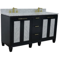 Trento 61" Solid Wood Double Oval Sink Vanity in Dark Gray/White Carrara