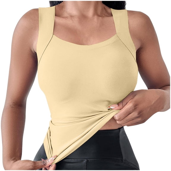 Posijego Womens Basic Tank Tops with Bra Athletic Workout Tank Tees Summer Casual Camisole Sleeveless Shirts for Ladies