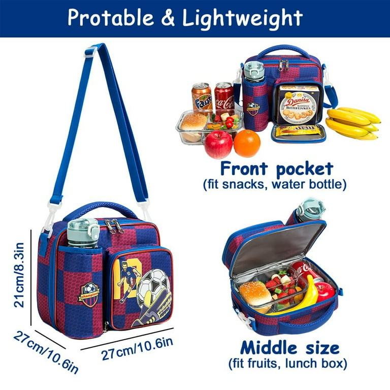 Insulated Lunch Bag with Water Bottle Holder - Girls and Boy