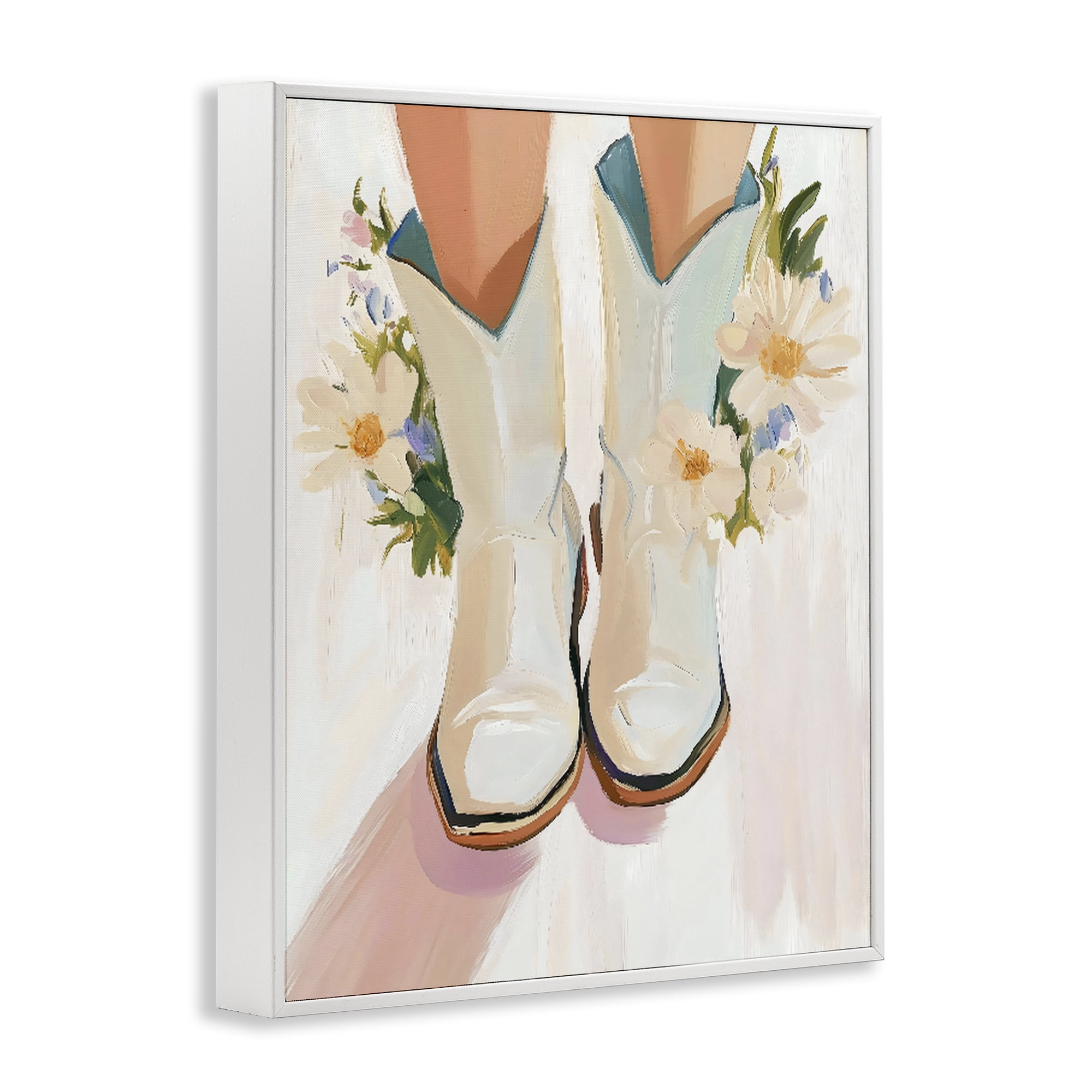 Stupell Industries Blooming Cowgirl Boots White Framed Giclee Art, design by The Prints Vibe
