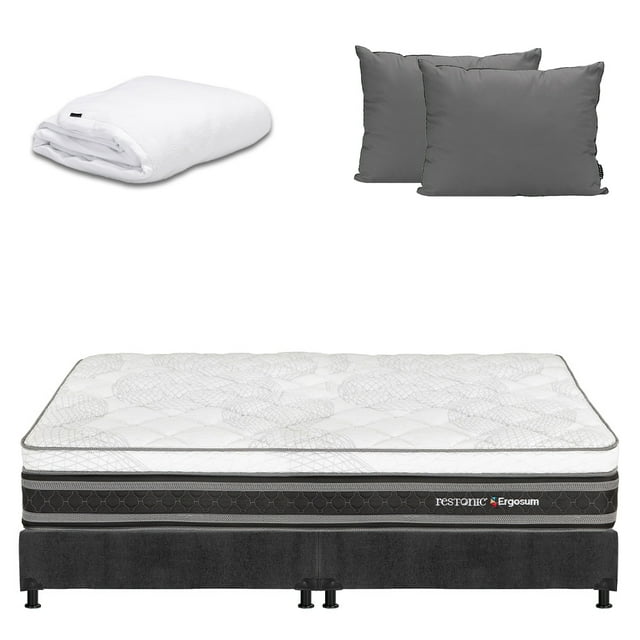 Colchón King Size Ergosum Restonic + Box + Almohada 2Pack + Protector Cloud