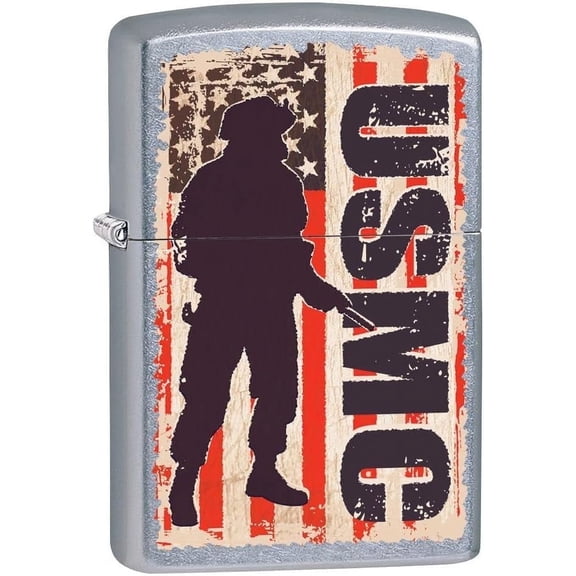 Zippo Lighter- United States Marine Corps USMC Soldier Brushed Chrome Windproof Lighter #Z5014