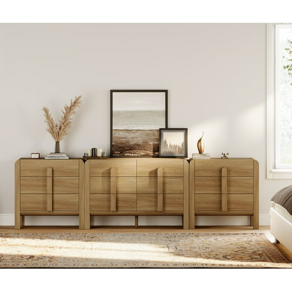 3-Piece Dresser Set for Bedroom, 110.2" Large Mid Century Dresser for Closet, Curved Profile Wooden Chest of Drawers for Bedroom,Living Room