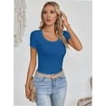 thumbnail image 4 of Womens Tops Summer Square Neck Short Sleeve Shirts Ribbed Knit Slim Fitted Tshirt Casual Tees Clothing, 4 of 6