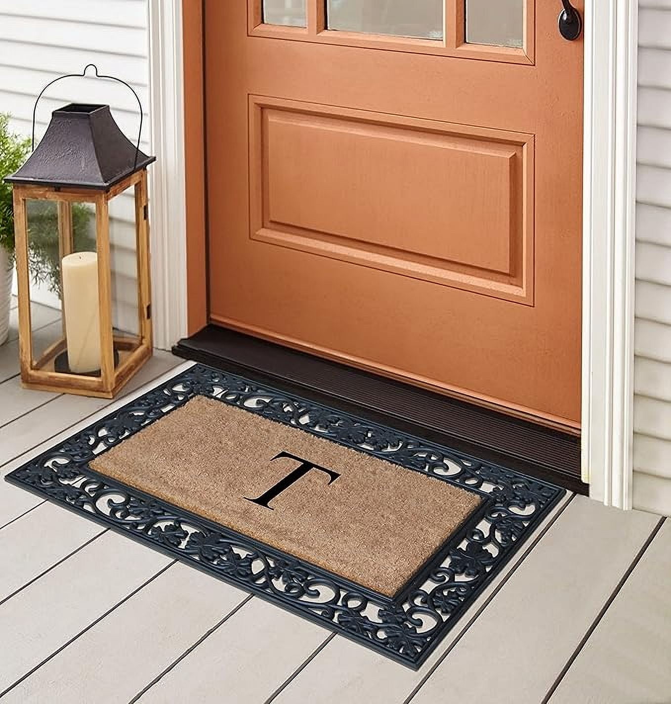 A1 Home Collections Rubber Coir Doormat Outdoor Entrance Floor Entryway Mat, Beige/Black, 23"x 38"