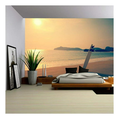 wall26 - Old photo of surfboard on the wild beach of Hawaii, US - Removable Wall Mural | Self-adhesive Large Wallpaper - 100x144