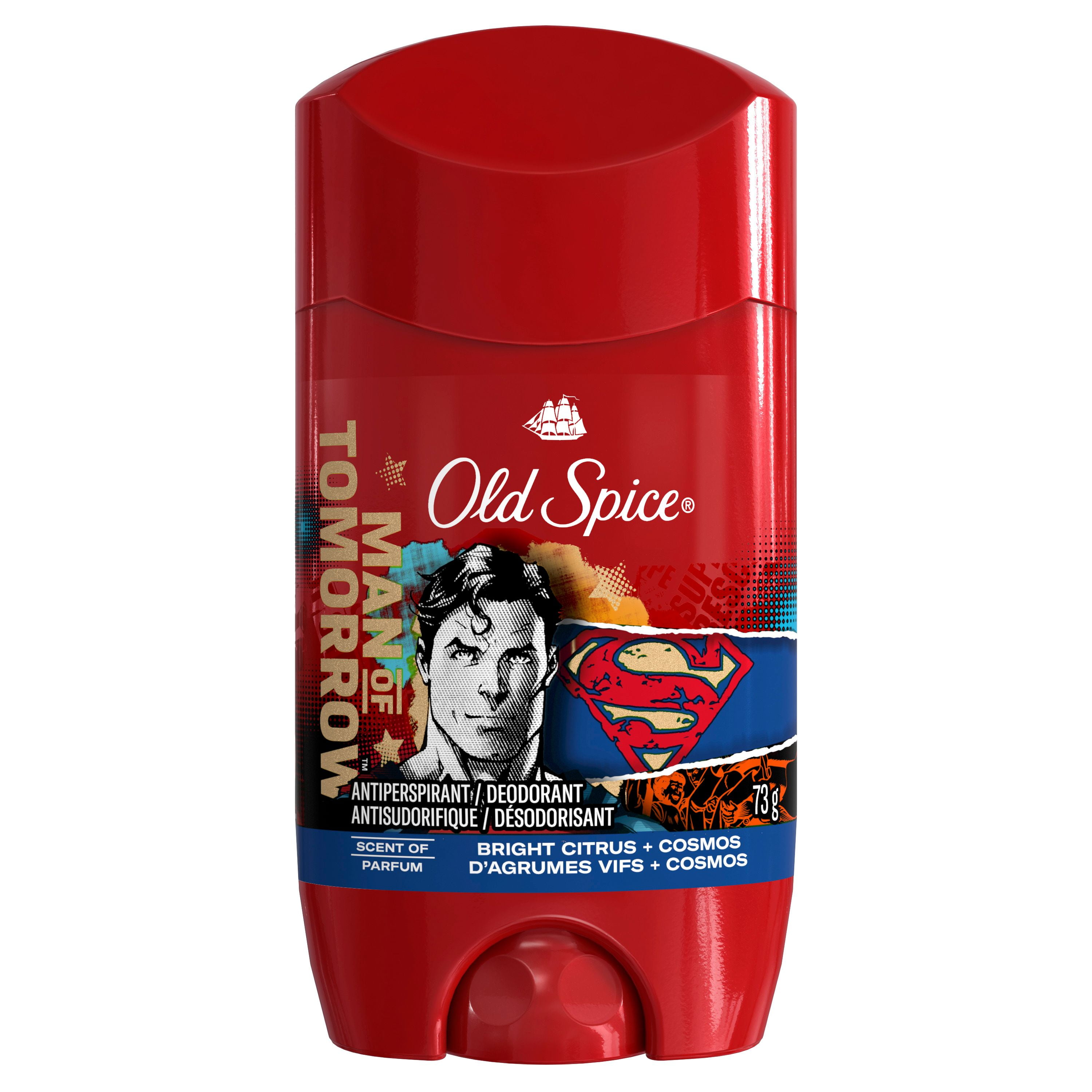 Antisudorifique et désodorisant Old Spice pour hommes, fraîcheur 24 heures sur 24, 7 jours sur 7, protection longue durée contre la transpiration et les odeurs, sentez comme un héros, Superman, parfum 73G