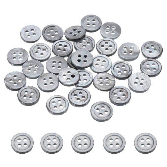 Uxcell 30 Pcs 10mm Mother of Pearl Buttons, 4 Holes MOP Natural Pearl Shell Buttons for Sewing Clothes Coat Suits Shirt DIY Craft Decoration, Gray