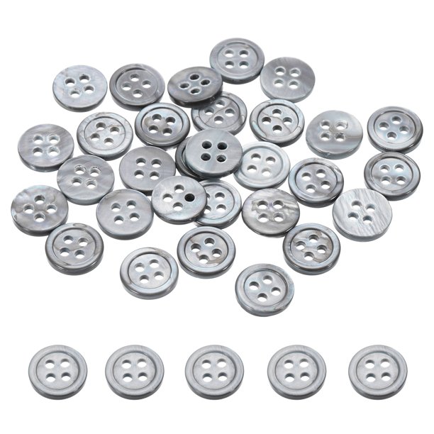 Botones de Madreperla Uxcell de 30 Pcs de 10mm, Botones de Concha de Perla Natural de 4 Agujeros para Coser Ropa, Abrigos, Trajes, Camisas, Decoración de Manualidades DIY, Gris