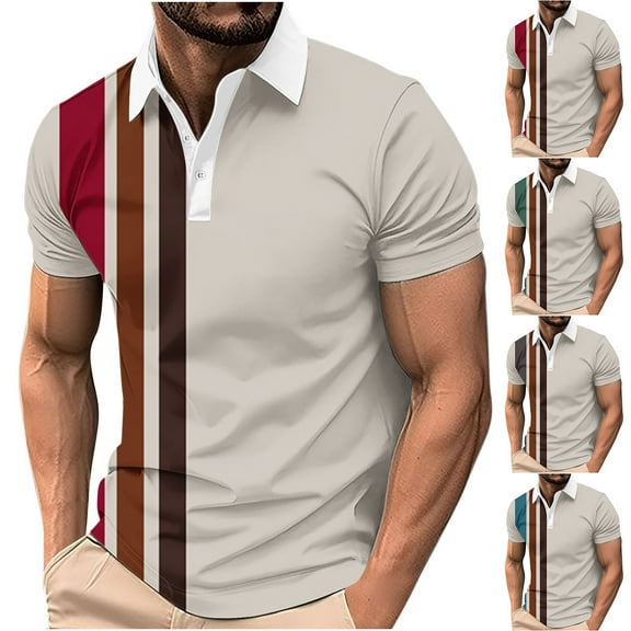 ZRGHAOYLQ Men's Henley Shirts Casual Short Sleeve Button Down T Shirts Classic Striped Tees Mens Big and Tall Plus Size Tshirts