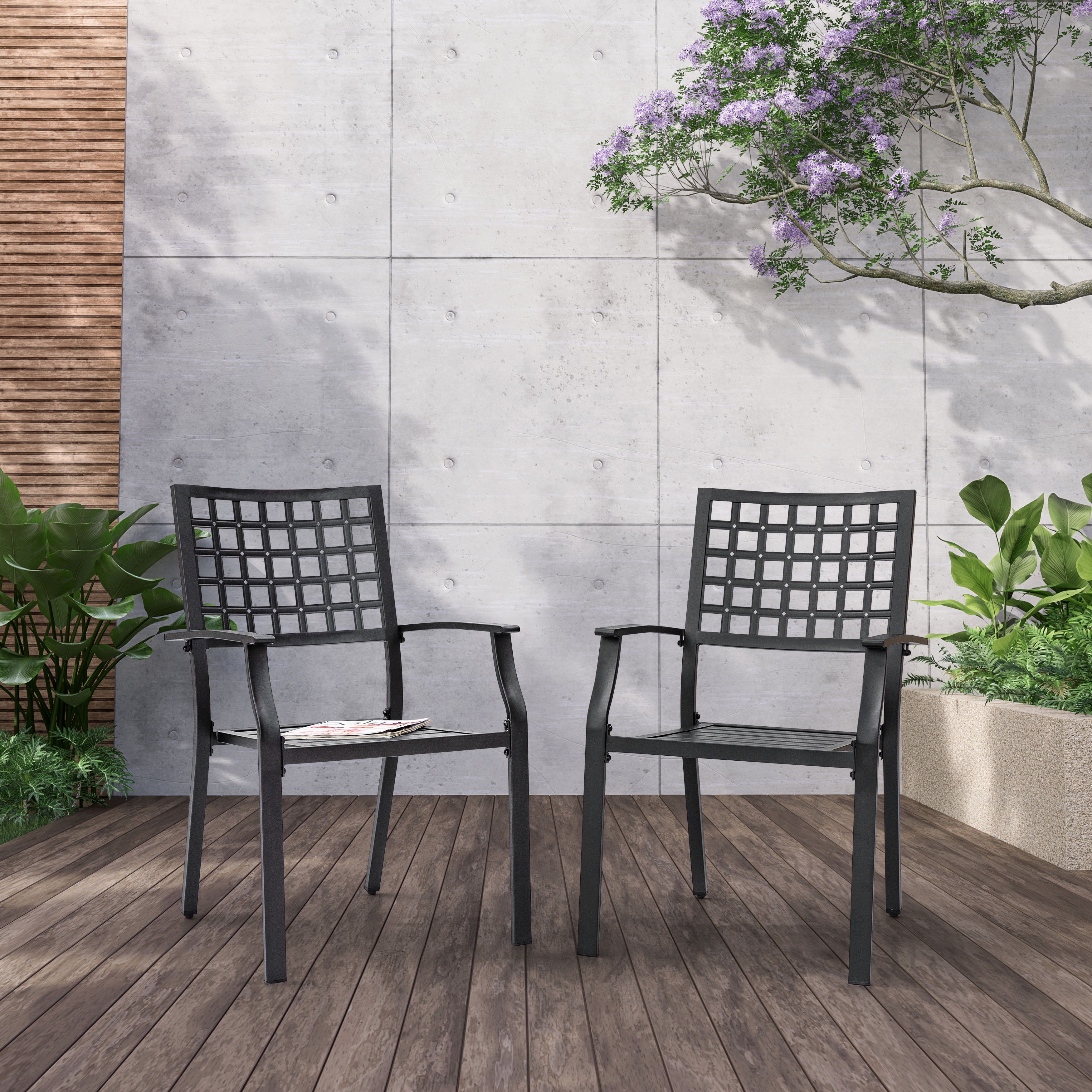 Nuu Garden Outdoor Patio Chair Set of 2, Metal Outdoor Dining Chairs, Black