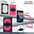 thumbnail image 5 of ELEHOLD Rugged Hybrid Case For iPad 9th/8th/7th Generation, with Built-in Kickstand 360° Rotating Handstrap Crossbody Shoulder Strap Shockproof Heavy Duty Case, Black+Rose, 5 of 9