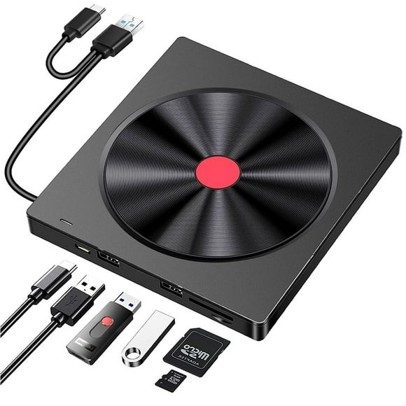 External CD/DVD Drive for Laptop, 6-in-1 USB 3.0 Slim DVD Player, CD ROM Burner, External Disk Drive, Compatible with Desktop Computers MacBook Windows Mac Linux Operating System