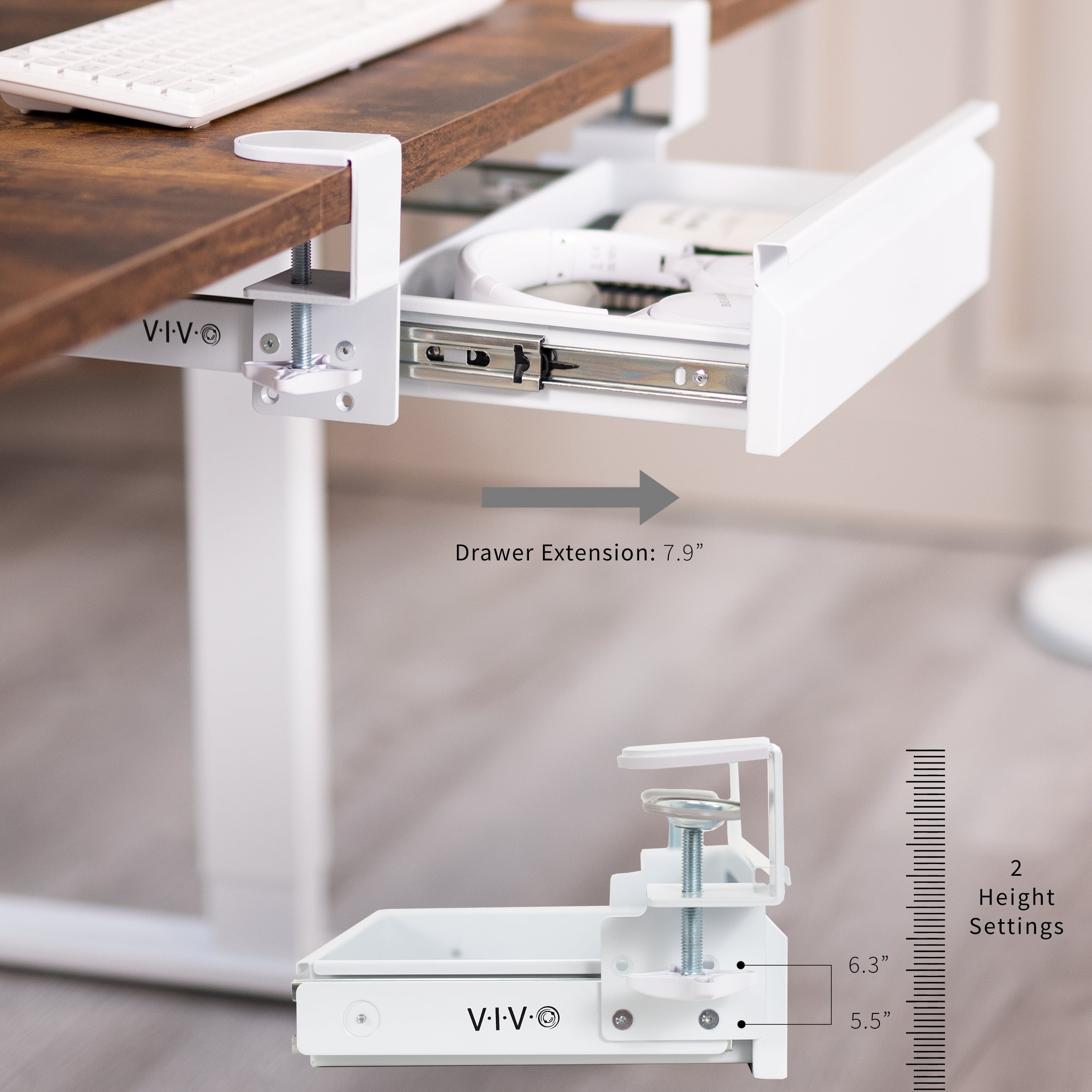 VIVO White Space Saving 16" Clamp-on Under Desk Storage Drawer without Shell