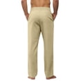thumbnail image 4 of Inglocry Men's Casual Linen Cotton Pants Elastic Waist Summer Beach Trousers Lightweight Yoga Vacation Pants with Pockets Khaki 3XL, 4 of 5