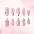 thumbnail image 4 of 24PCS Polka Dot French Tip Press on Nails Medium Almond Handmade Nails Press on 3D Unique Reusable ABS Acrylic Fake Nails French Tip False Nails with Polka Dots Flower Designs Glossy Glue on Nail, 4 of 7
