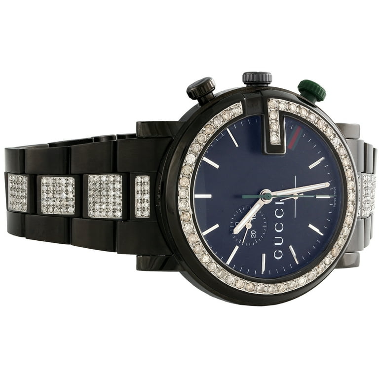 Gucci Diamond Watch Mens 6 Ct. 101G Ya101331 Black PVD Chronograph Iced Band Walmart