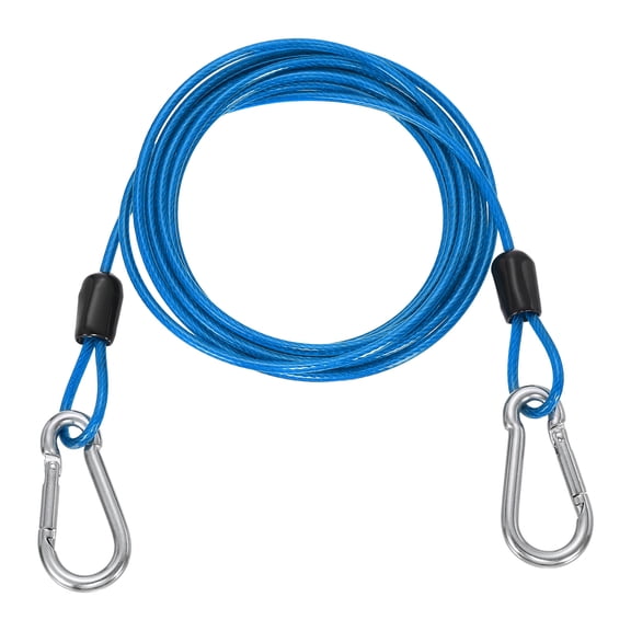 Uxcell 6.6ft (78.7") Security Steel Cable with Snap Hook, 1Pcs Coated Flexible Double Loop Wire Rope Bike Cable Lock Security Chain for Outdoor Travel Luggage, Clear Blue