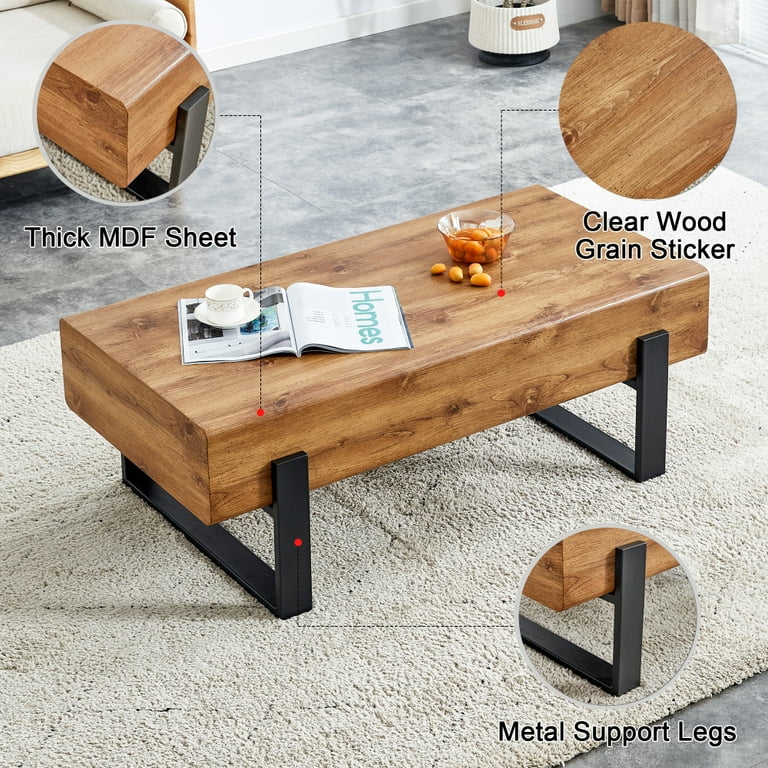Gzxs Modern Mid Century Wood Coffee Table with Metal Legs Gzxs Modern Mid Century Wood Coffee Table with Metal Legs