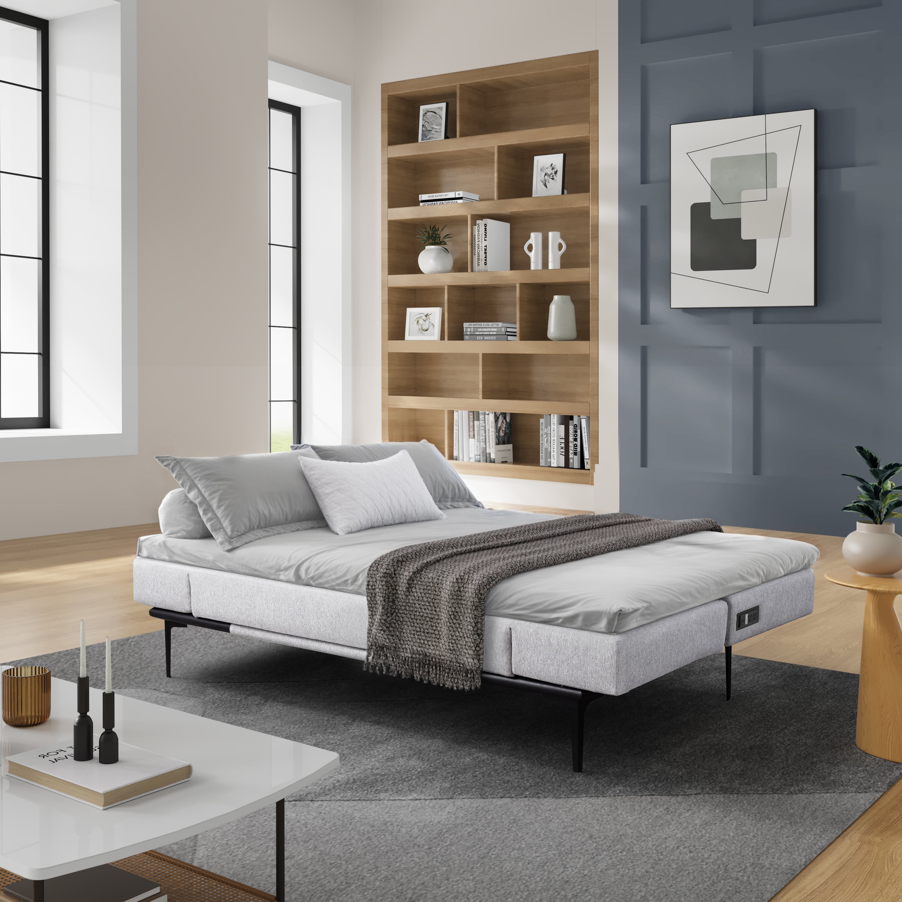 Serta Lambeth Convertible Sofa in Light Gray Fabric Upholstery