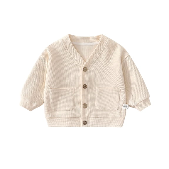 IVEYRTF Kids Knit Cardigan Sweater Long Sleeve Open Front Pullover Casual Loose Soft Breathable Comfortable Childrens Wear for Daily Travel Home Holiday Birthday Party Outfits(Beige,1-2 Years)