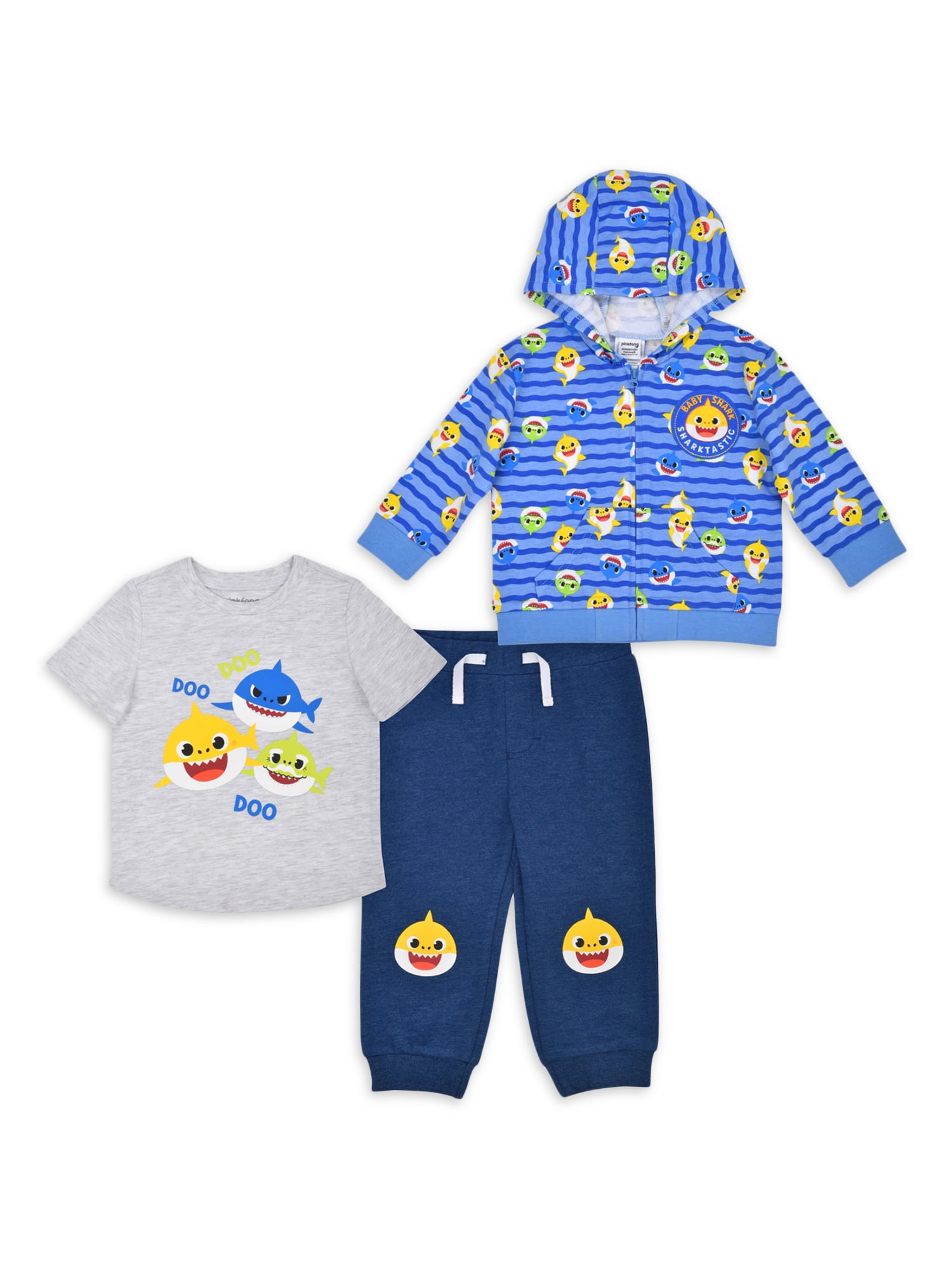 Baby Shark Baby Boy Outfit Set Fleece Zip Hoodie, T-Shirt, and Pants ...