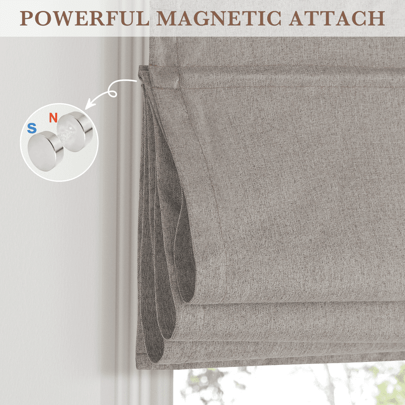 NICETOWN Magnetic Door Curtains for Window, 100% Blackout Linen Roman Shades Room Darkening Thermal Insulated French Door Curtains for Patio Glass Front Door, Taupe, 24"x72", 1 Panel