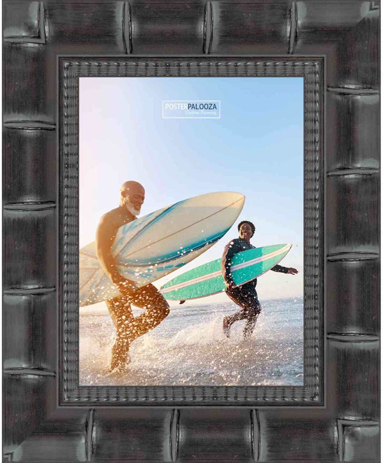 18x24 Black Wide Bamboo Picture Frame - UV Acrylic, Foam Board Backing, Hanging Hardware