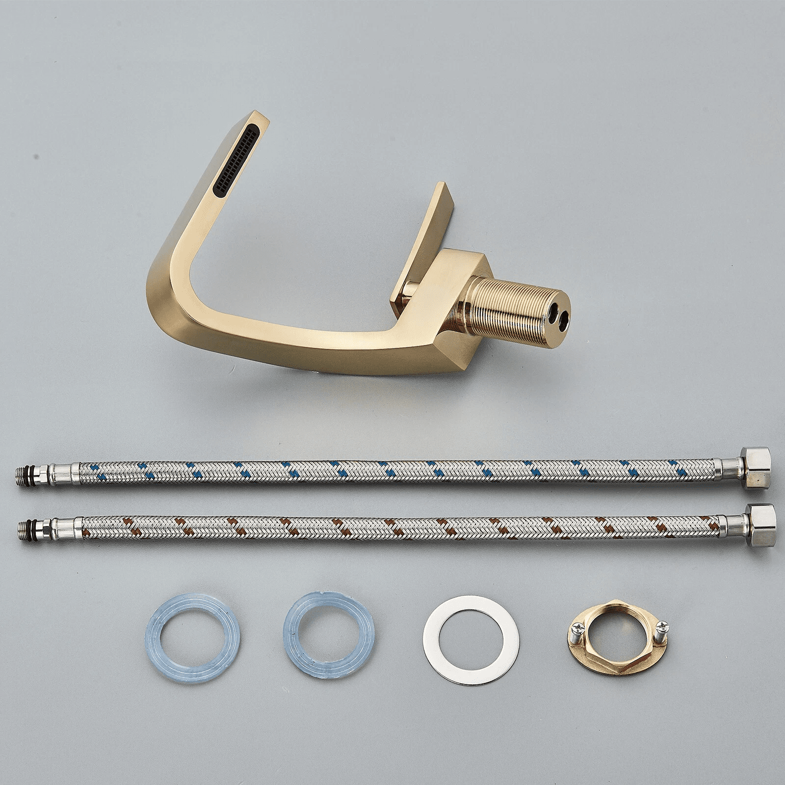 Zovajonia Brushed Gold Deck-Mounted Basin Faucet Single Hole Snake Shape Creative Bathroom Sink Faucet Hot and Cold Water Mixer Tap With Two Hoses