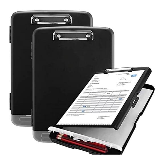 2Pack Clipboard with Storage,A4 Size High Capacity Nursing Clipboards,Heavy Duty Office Clipboard Folder with Metal Clip,2 x Storage Clipboard,Black