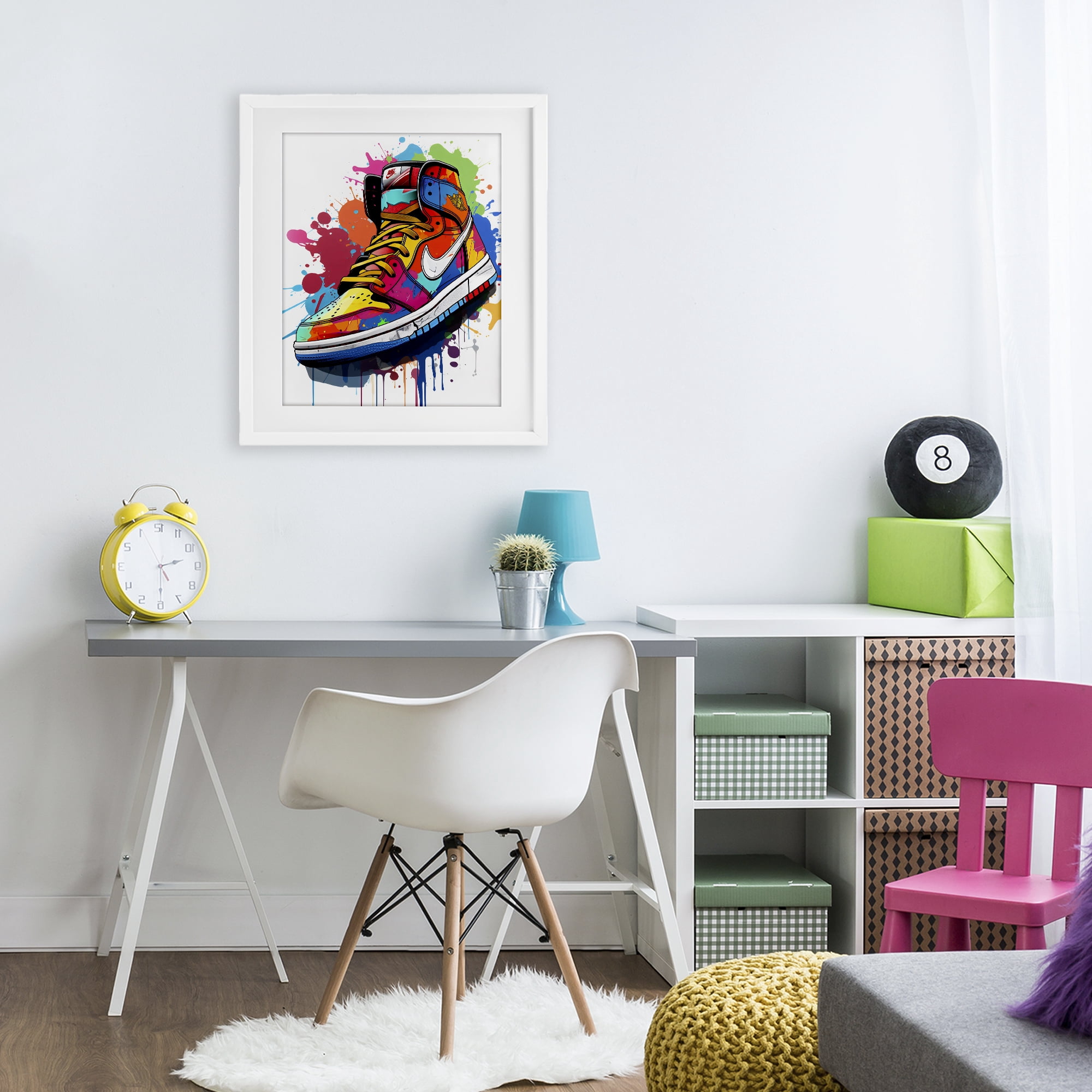 Stupell Industries Graffiti Sneaker on White White Framed Print Under Glass, design by Creative Studio