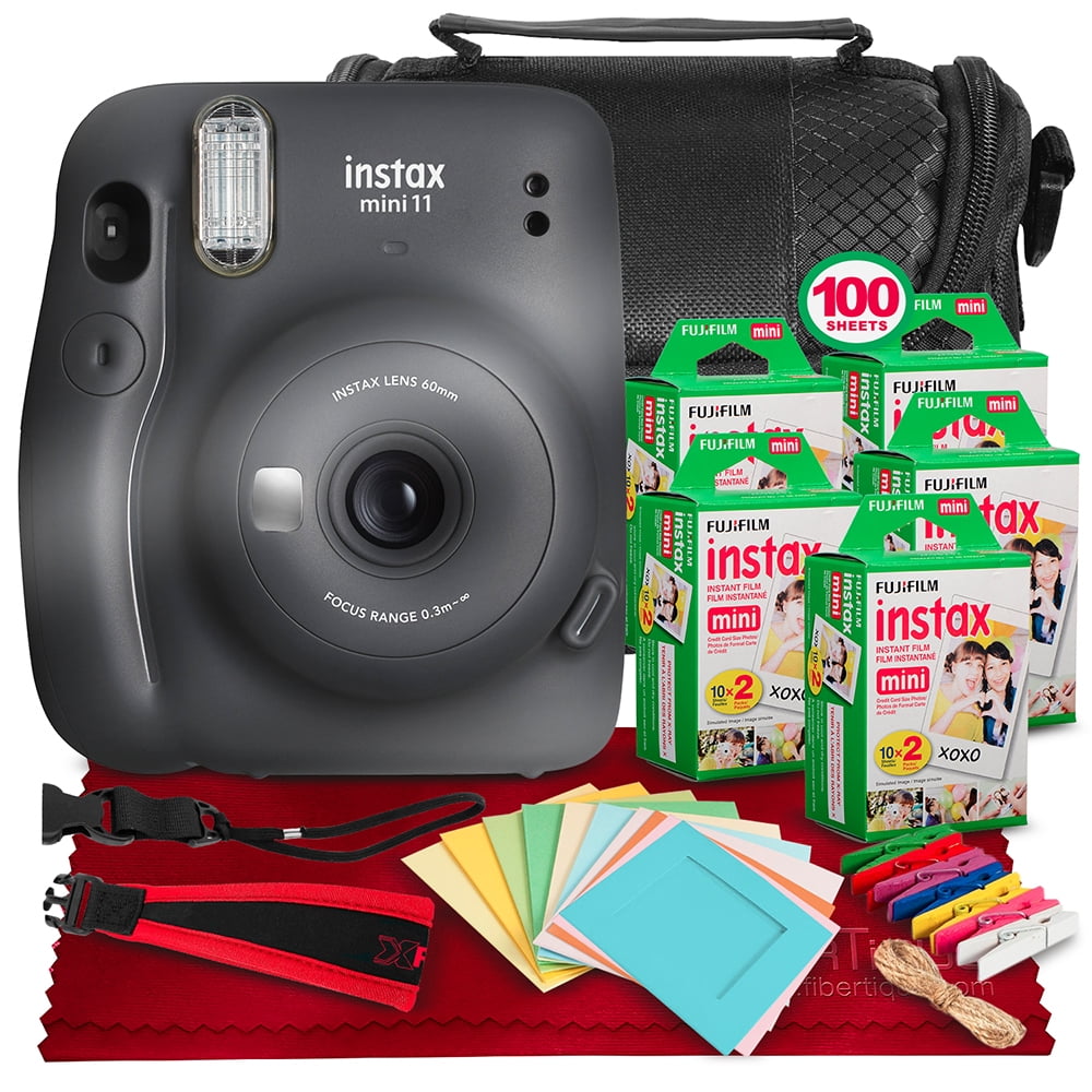 Fujifilm Instax Mini 11 Instant Film Camera Charcoal Grey Accessory Bundle That Includes 5x Fujifilm Instax Mini Twin Film 100 Exposures Camera Carrying Case Camera Strap Funky Film Frames Walmart Canada
