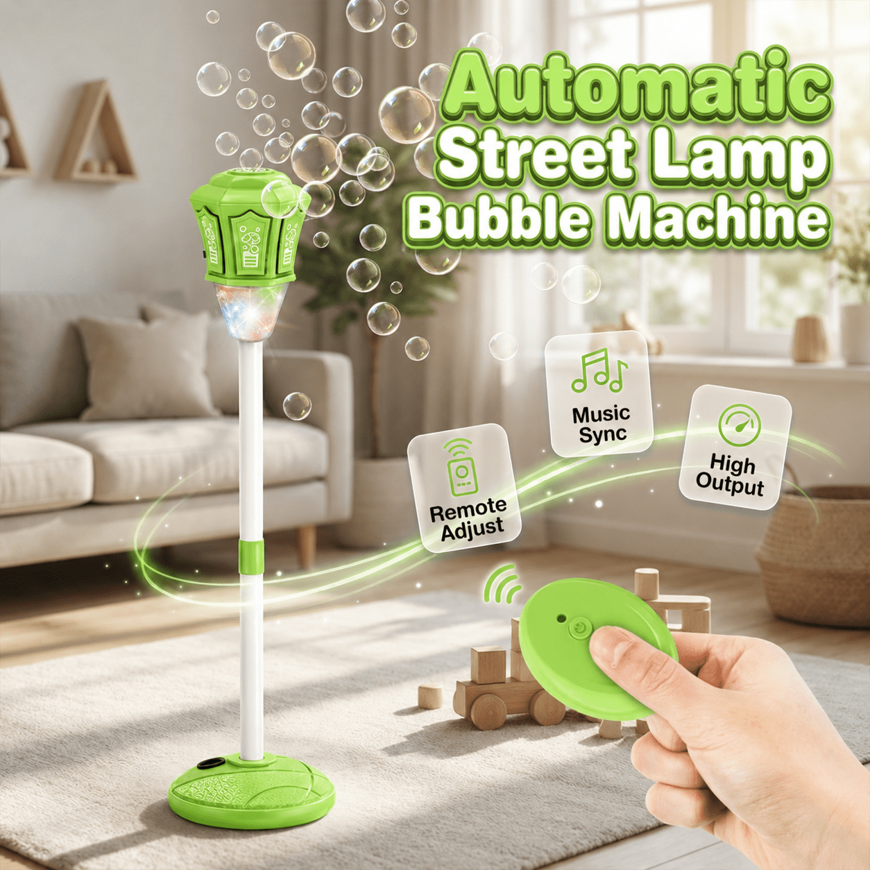 Street Lamp Bubble Machine, 2026 New Automatic Bubble Machine Stand with Light Music, Adjustable Standing Bubble Maker Blower Torch-Shaped for Outdoor Party Birthday Wedding (Green)