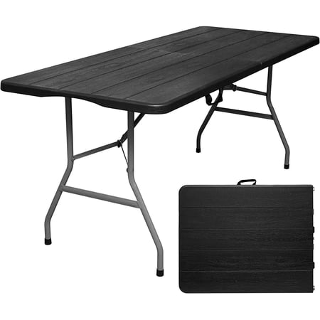 Folding Table 6ft Portable Heavy Duty Plastic Fold-in-Half 6 Foot Foldable Table Utility Dining Table Indoor Outdoor for Camping Picnic and Party, Black