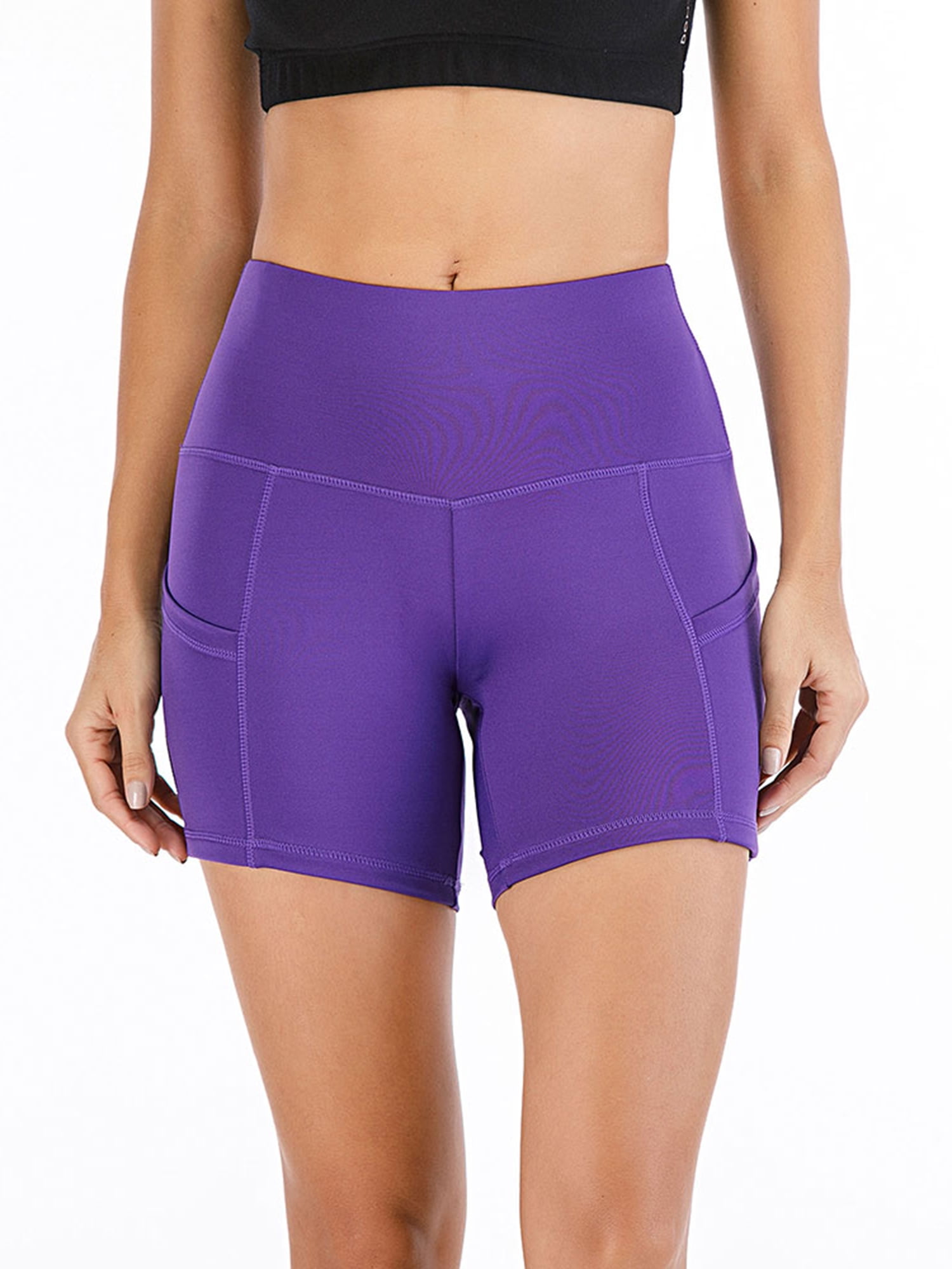 Women's High Waist Workout Yoga Running Compression Exercise Shorts Side Pockets 