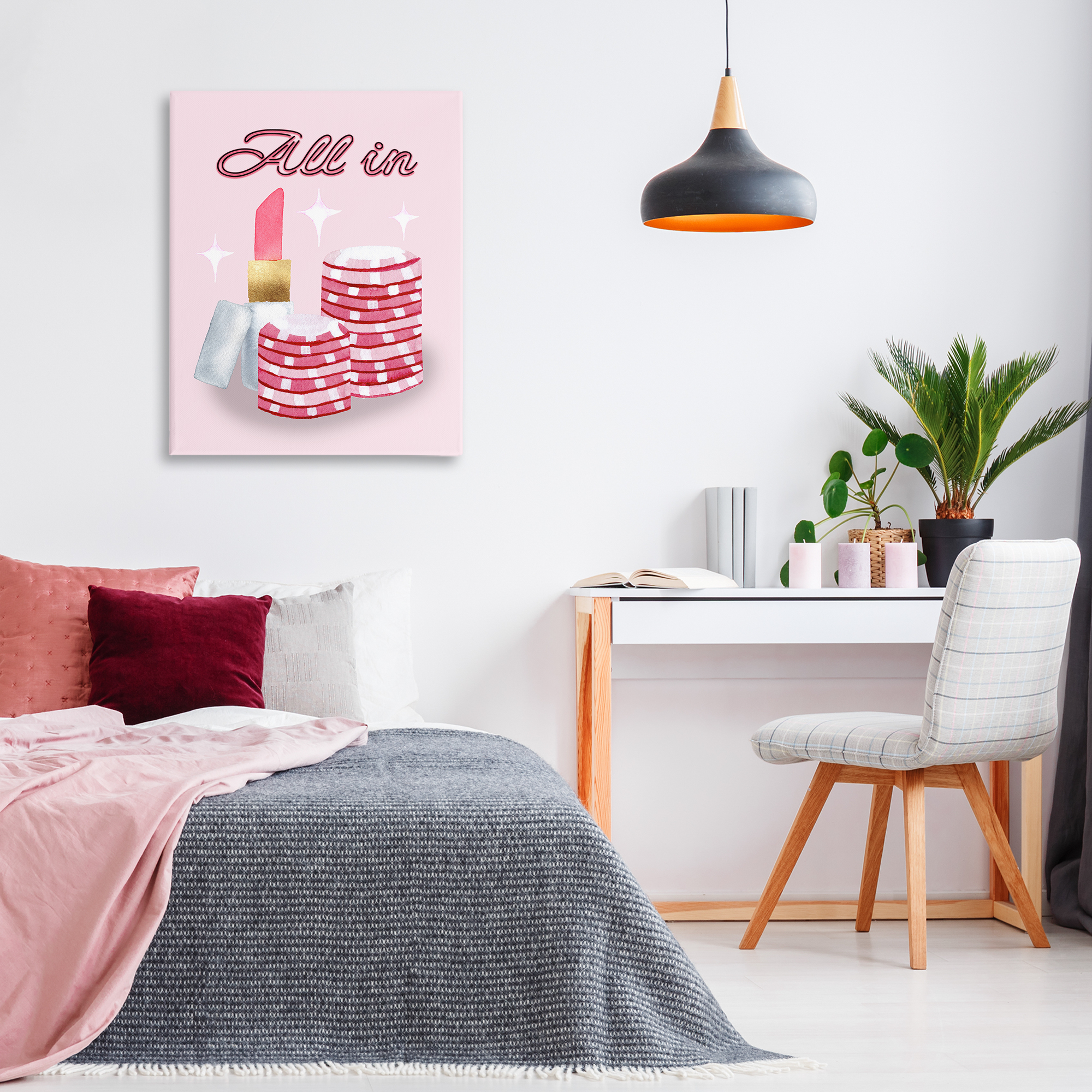 All In Poker Chips & Lipstick Canvas Wall Art, design by Nina Jacobs