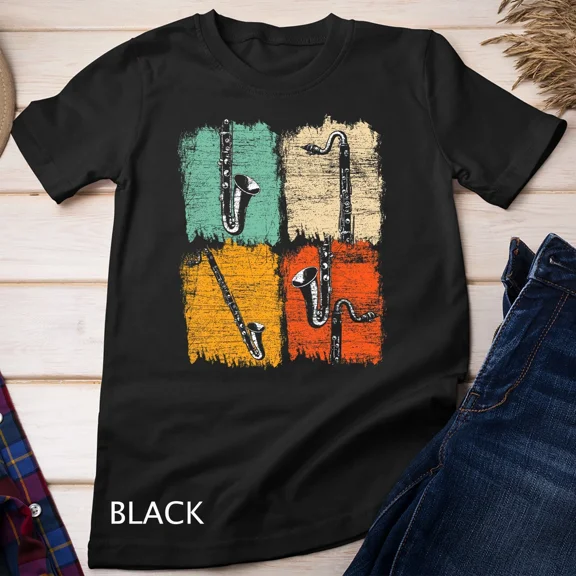 Retro Bass Clarinet Musician Jazz Orchestra Art Unisex T-Shirt up to size 5XL